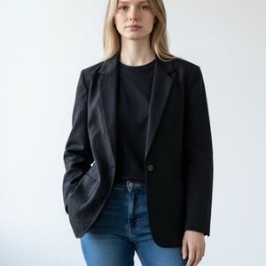 Garnet Hill 100% Silk Relaxed Single-Button Lined Jacket Blazer Size 12 Career